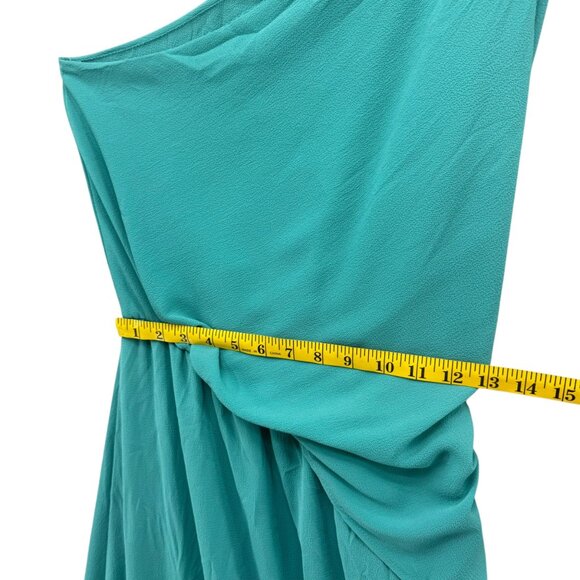 Tyche Grecian Goddess Maxi Dress Teal Draped One Shoulder Formal Gown Size L - Picture 9 of 12
